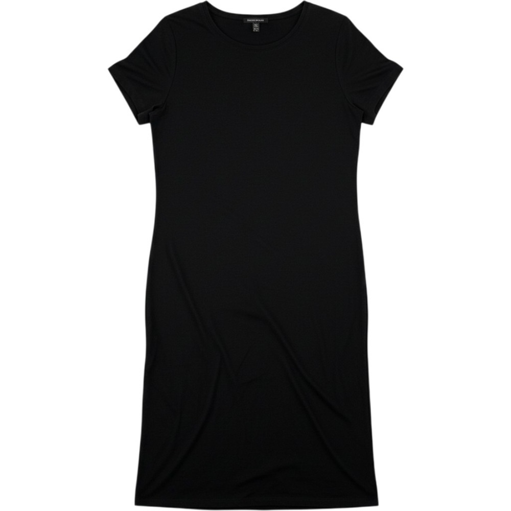 Eileen Fisher Shirt midi Dress L Black Midi Minimalist Lyocell lagen look